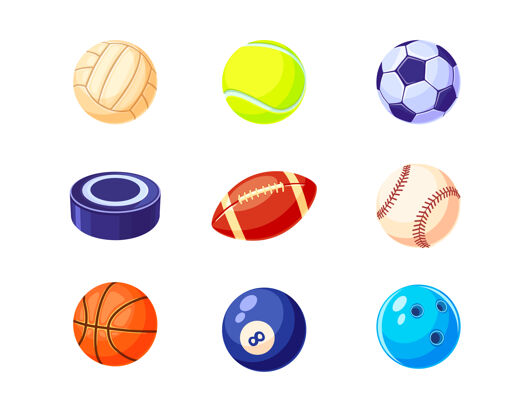 手球创意彩色球平面插图集板球台球运动
