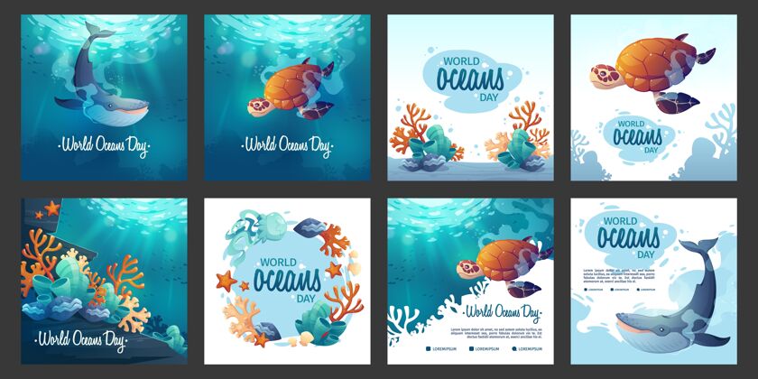 分类卡通世界海洋日instagram帖子集生态系统活动Instagram发布