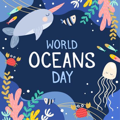 手绘手绘世界海洋日插图环境庆典海洋日