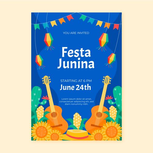 junina节传单手绘festajunina垂直海报模板junina节传单准备印刷