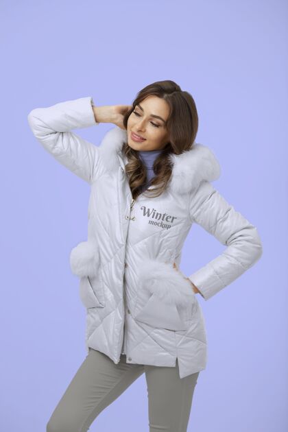 冬天中景模特和夹克合影面料产品品牌