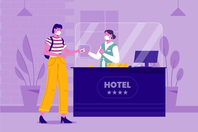 旅馆公寓新常态酒店插画个人公寓流行病