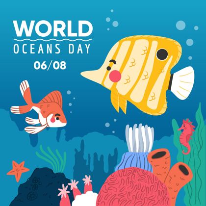 环境手绘世界海洋日插图庆典海洋日全球