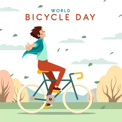 卡通卡通世界自行车日插画环保国际自行车
