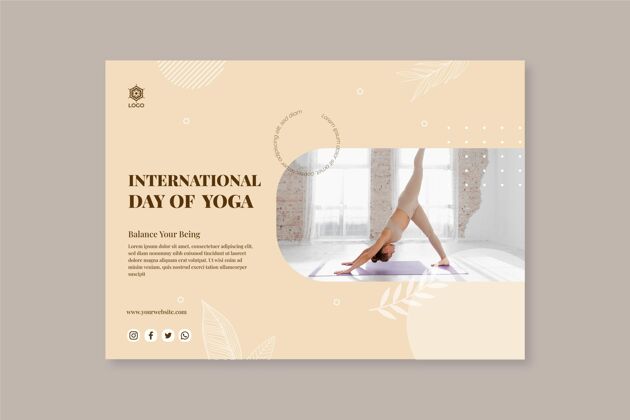 冥想平面国际瑜伽日横幅集精神实践横幅模板放松
