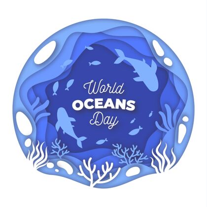 纸张风格世界海洋日纸制插图地球海洋日生态系统