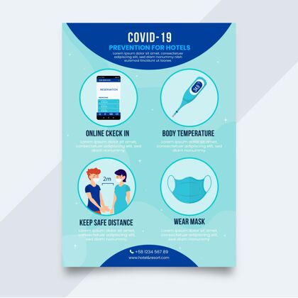 预防平面设计防冠状病毒海报模板酒店印刷品检疫病毒