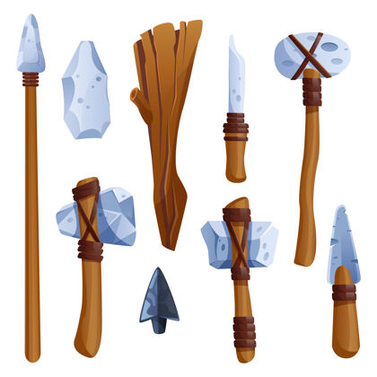 年代史前石器时代的工具石头木槌箭