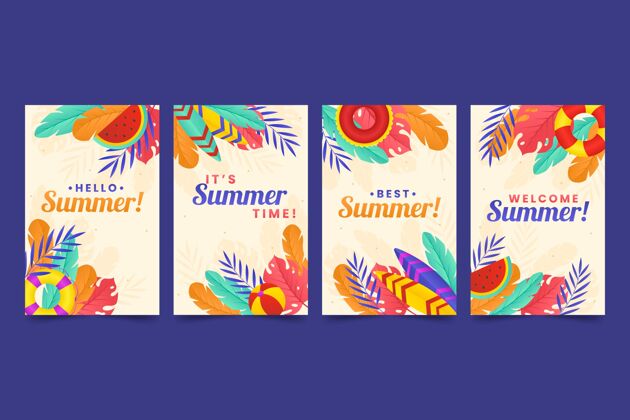 季节扁平夏季卡片收集夏季夏季夏季卡片