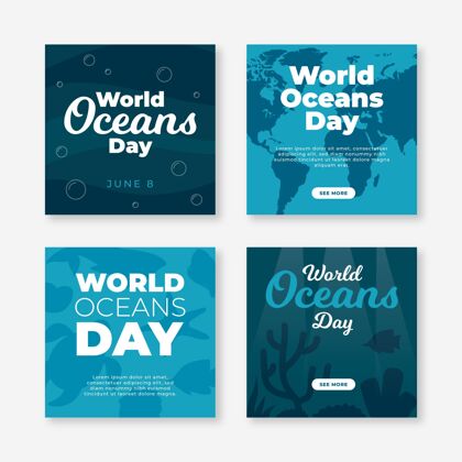 网络模板平面世界海洋日instagram帖子集设置Instagram发布分类
