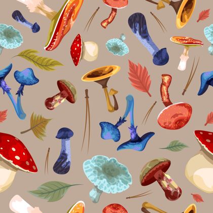 装饰图案手绘蘑菇图案图案设计真菌图案