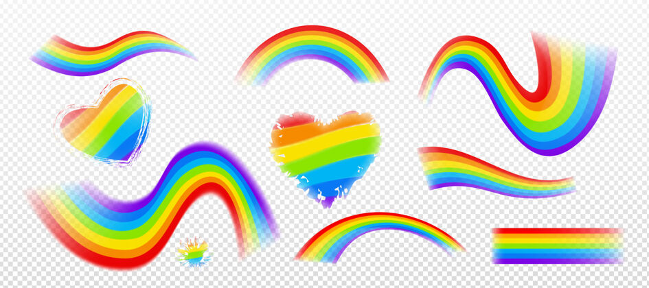 不同一组五彩缤纷的彩虹与不同的形状隔离开来效果彩虹彩色