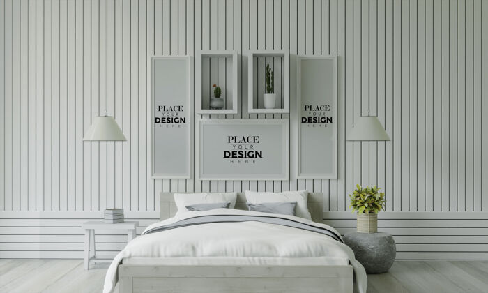 墙海报框架模型室内卧室床3d墙灰色