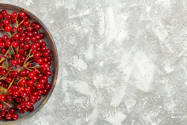 蔓越莓白色背景上红色蔓越莓醇厚的水果俯视图背景甜点成熟