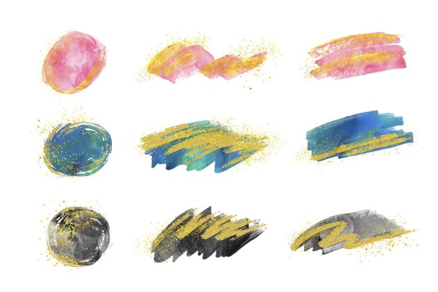 黄金手绘水彩笔笔触收藏与黄金和闪光闪光笔画水彩画染色