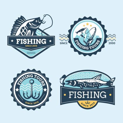 徽章收集详细的老式钓鱼徽章收集设置包装捕鱼