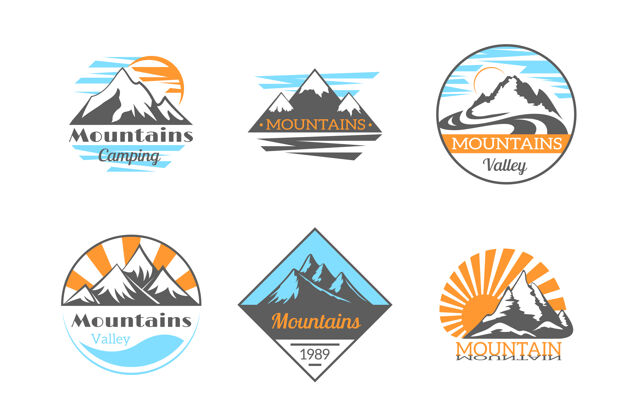 活动山标志集山岩户外露营攀岩 徒步旅行和冒险徽章露营雪旅游
