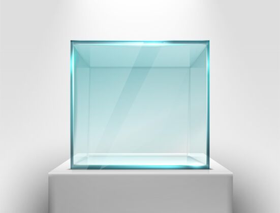 真实矢量玻璃广场展示在一个白色的立场上的介绍矩形半透明基座