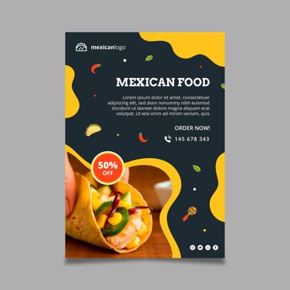 垂直垂直墨西哥食品传单模板食品膳食墨西哥美食