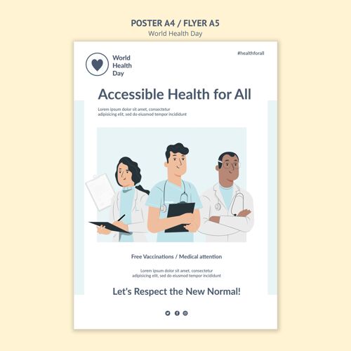 4月7日世界卫生日打印模板医学世界卫生日海报