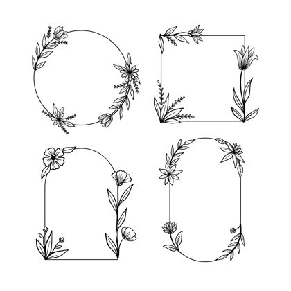 几何形状手绘花架系列花卉相框手绘套装