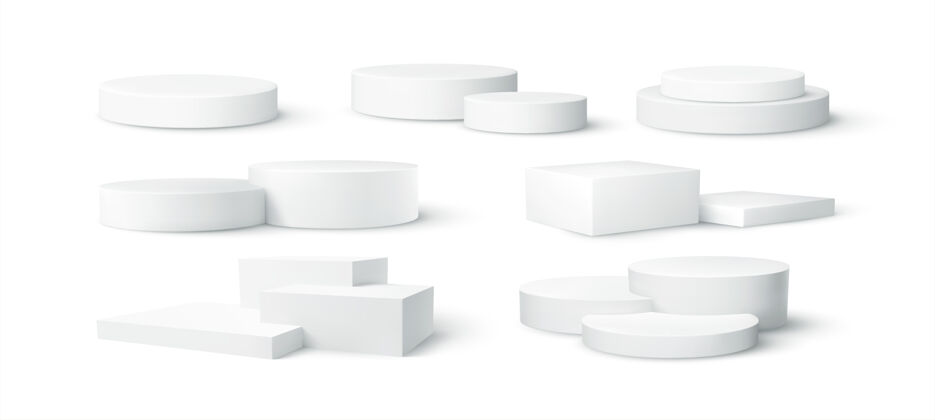 透明一套真实的白色空白产品讲台场景隔离在白色背景上基座真实空白