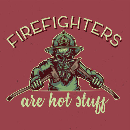 苦恼带有消防员插图的T恤或海报设计胡须头发西装