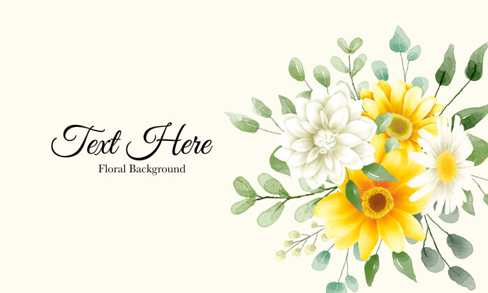 开花美丽的手绘水彩花卉与样本文本模板的背景优雅植物浪漫