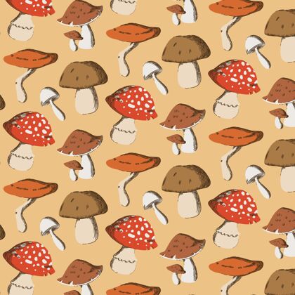 墙纸手绘蘑菇图案蘑菇背景背景蘑菇