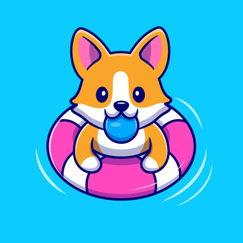 卡通可爱的高尔基狗游泳漂浮平面卡通风格球乐趣娱乐