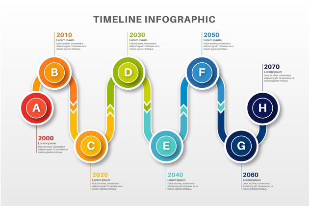 信息图不同颜色的平面时间线信息图时间线过程增长