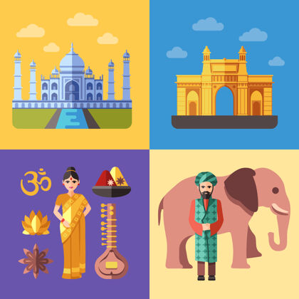建筑印度旅游插图集文化人物动物