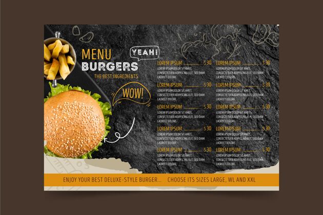 食品汉堡餐厅菜单模板食品美食菜单