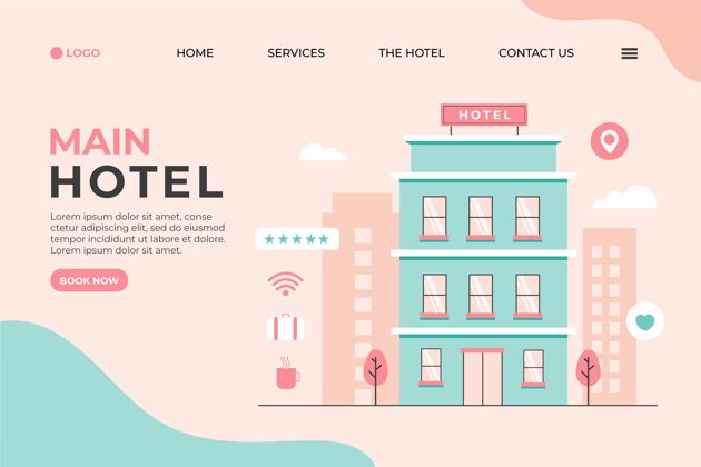 主页创意酒店登录页与插图旅游网页模板信息