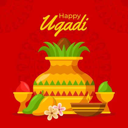 印度教详细的乌加迪花环插图印度印度教卡纳达新年