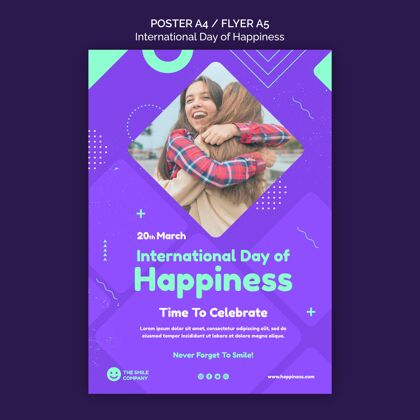 庆祝国际幸福日传单模板微笑海报传单
