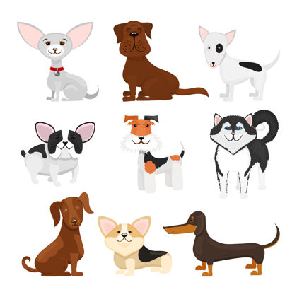物种狗繁殖卡通集集繁殖宠物有趣的小狗插图可爱漫画收集