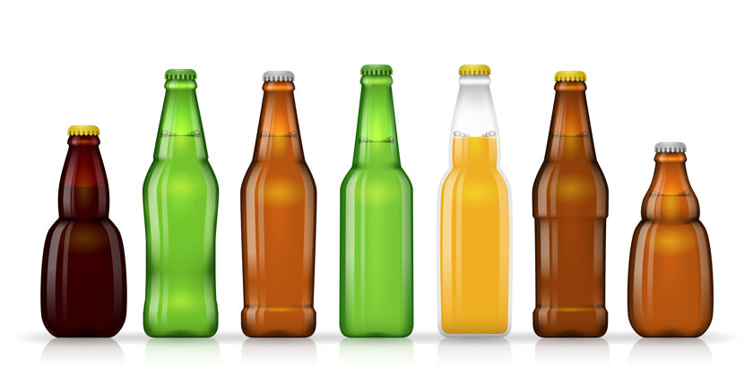 类型啤酒或其他饮料的不同形状的啤酒瓶插图液体阴影背景