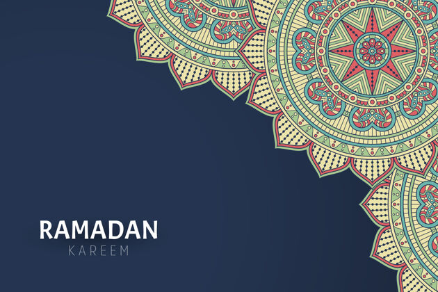 豪华Ramadamkareem背景和曼荼罗装饰阿拉伯语圆圈曼荼罗