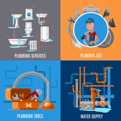 收集卫生设施和管道概念管道工工作和plubming服务说明水管工男浴缸