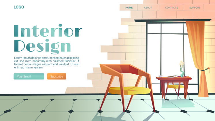 晚餐室内设计横幅与新潮风格的房子楼梯平台休息室椅子