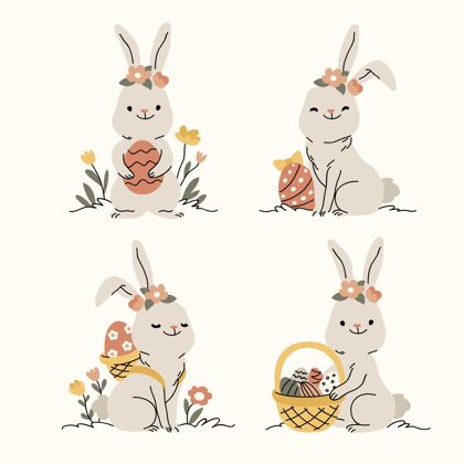 兔子手绘复活节兔子系列插画包复活节兔子