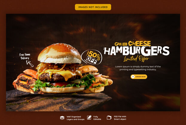 横幅模板美味汉堡和食物菜单网页横幅模板网页横幅横幅销售