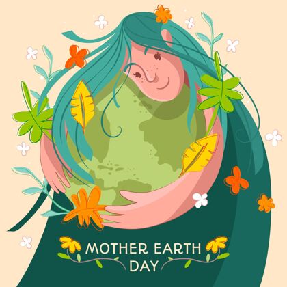 手绘手绘地球母亲节插图实习生全球生态系统