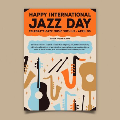 萨克斯管有机平面国际爵士日垂直海报模板海报爵士乐爵士乐音乐会