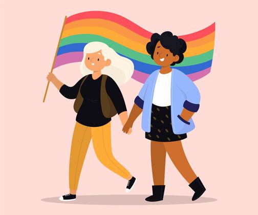 人有机平面女同性恋夫妇与lgbt的旗帜公寓关系可爱