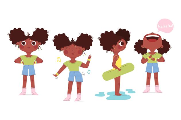 有机有机平面不同姿势的黑人女孩黑色女孩插图人类