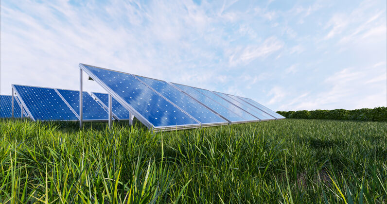 资源太阳能电池板的天空背景 三维渲染环境电池光