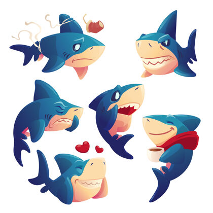 愤怒可爱的鲨鱼卡通人物集生病搞笑塑料