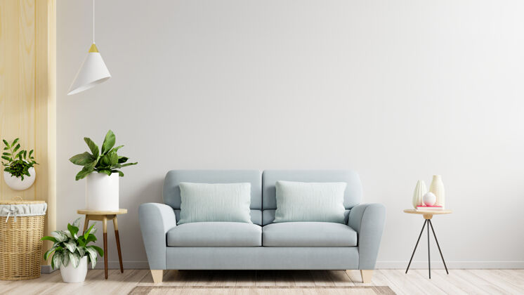 家具白墙客厅有沙发和装饰 3d渲染扶手椅房子室内